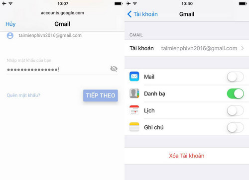 Thực hiện việc đồng bộ danh bạ iPhone lên Gmail