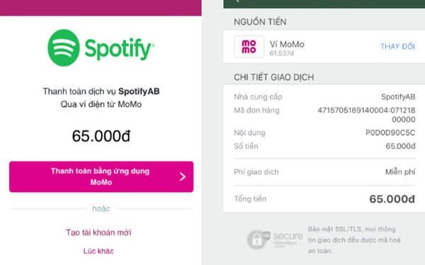 Các bước hủy thanh toán Spotify trên ví điện tử Momo